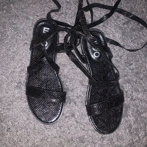 Black SnakeSkin Lace Up Sandals